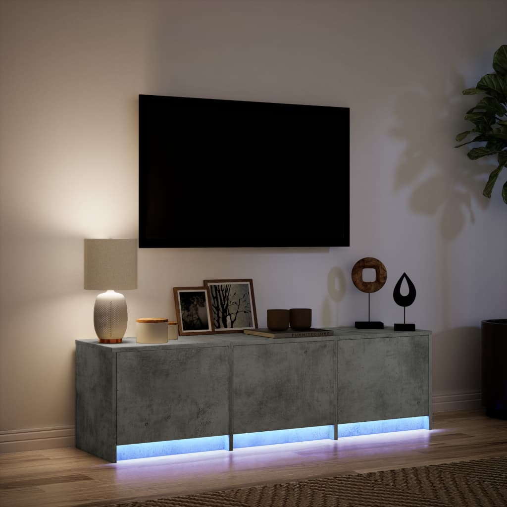 Tv-bänk med LEDs betonggrå 140x34x40 cm konstruerat trä