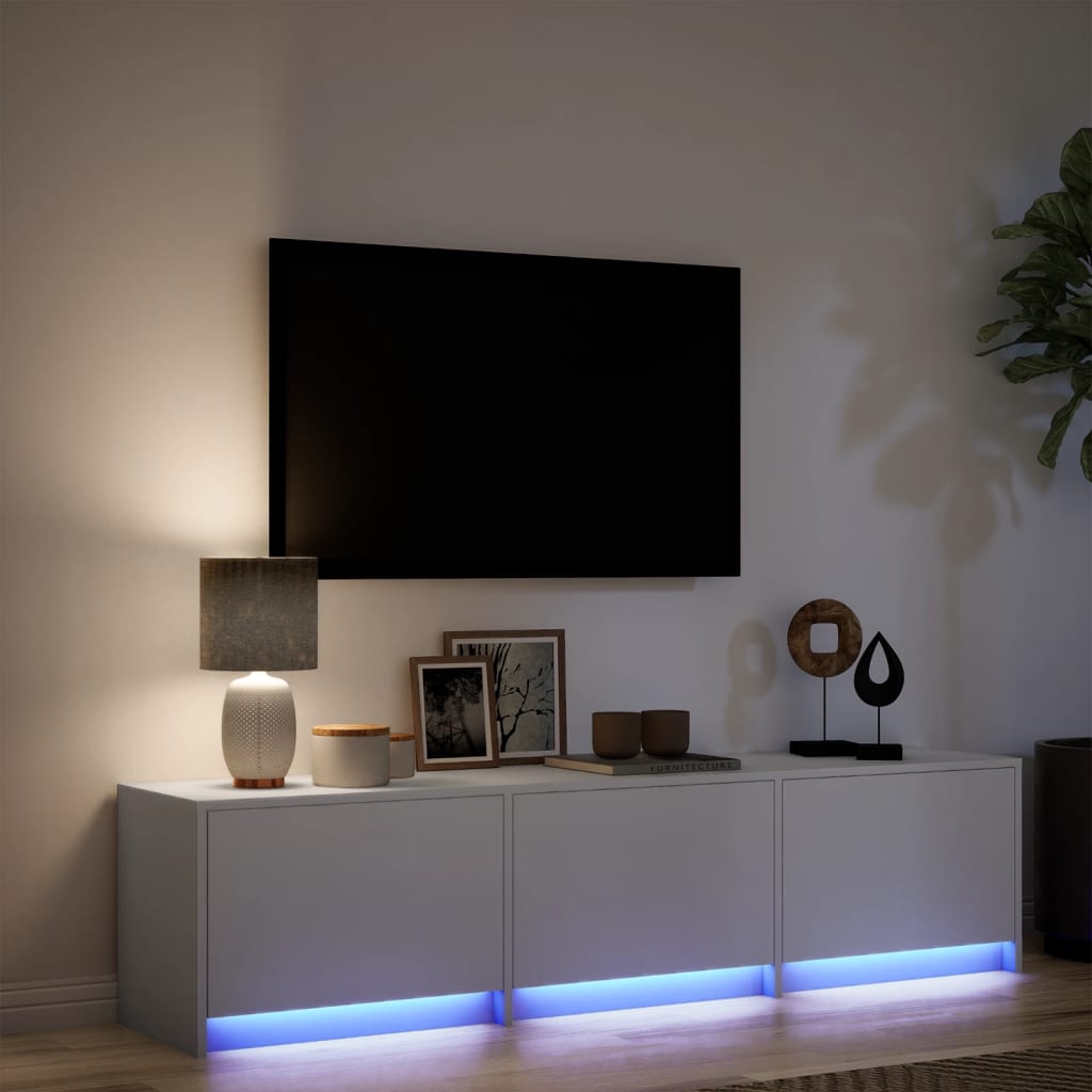 Tv-bänk med LEDs vit 165x34x40 cm konstruerat trä