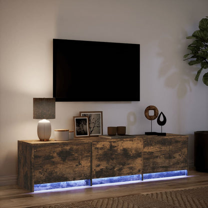 Tv-bänk med LEDs rökfärgad ek 165x34x40 cm konstruerat trä