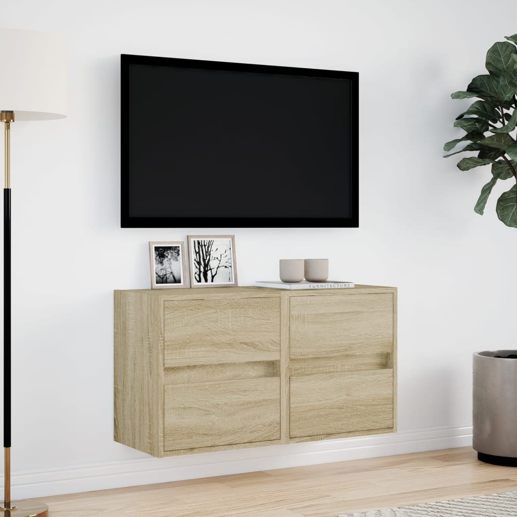 Väggmonterad tv-bänk LED 2 st sonoma-ek 41x31x45 cm