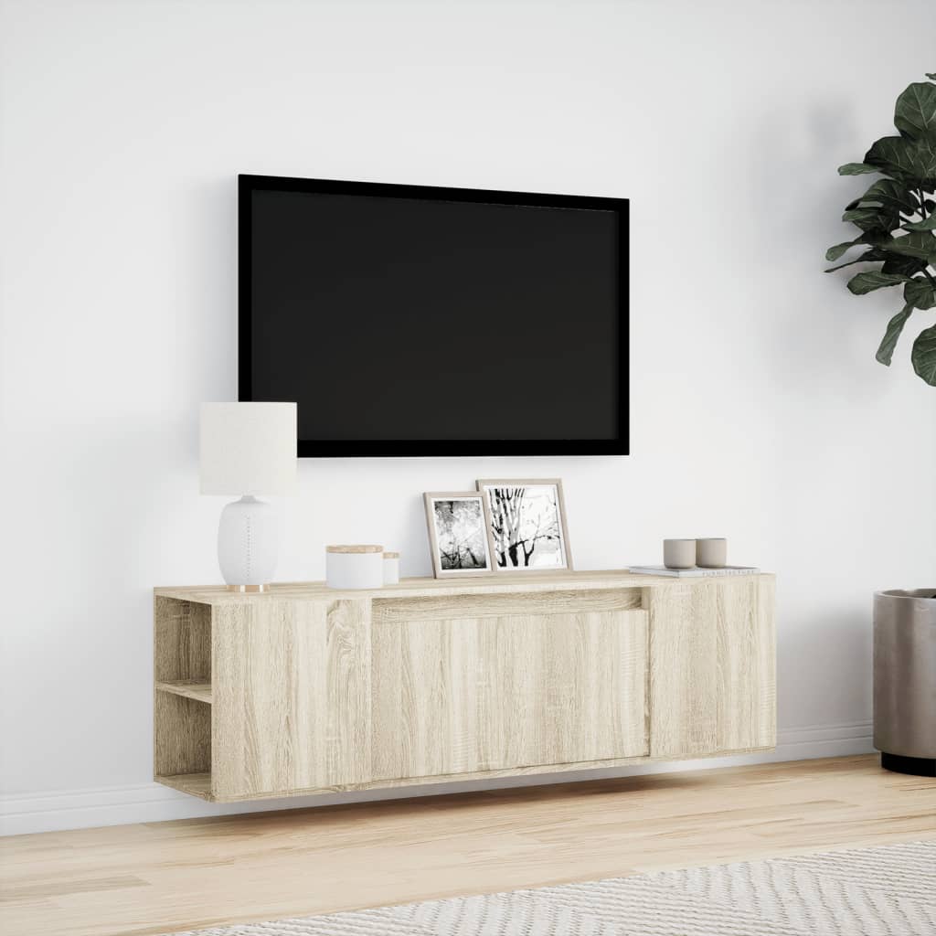 Väggmonterad tv-bänk LED sonoma-ek 135x31x39,5 cm