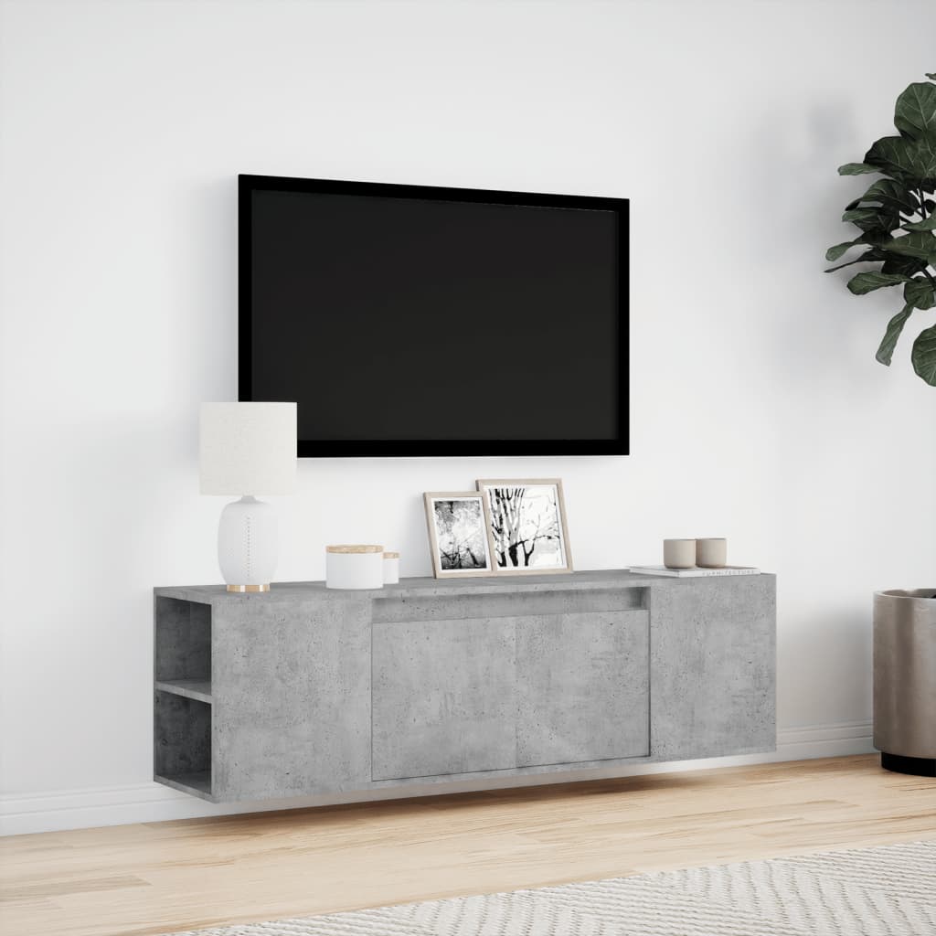 Väggmonterad tv-bänk LED betonggrå 135x31x39,5 cm