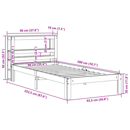 Sängram utan madrass vaxad brun 90x200 cm massiv furu