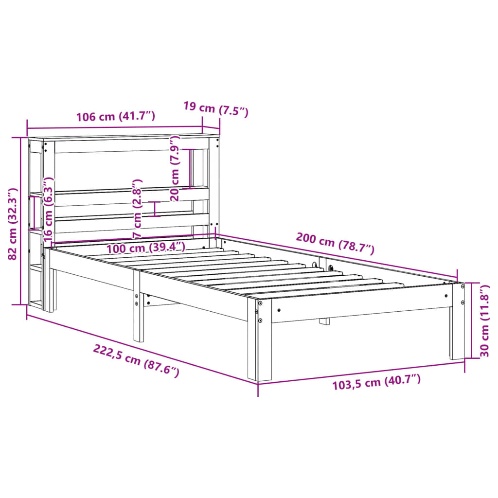 Sängram utan madrass vaxbrun 100x200 cm massiv furu