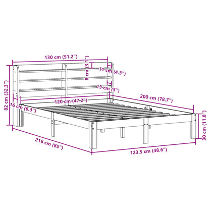 Sängram utan madrass vaxbrun 120x200 cm massiv furu