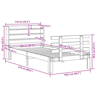 Sängram med huvudgavel utan madrass vit 100x200 cm