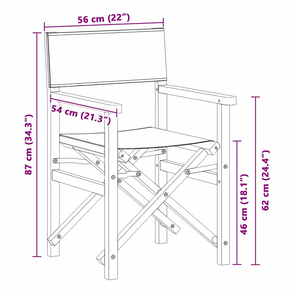 Hopfällbar regissörsstol Grå 56 x 54 x 87 cm Massivt teakträ