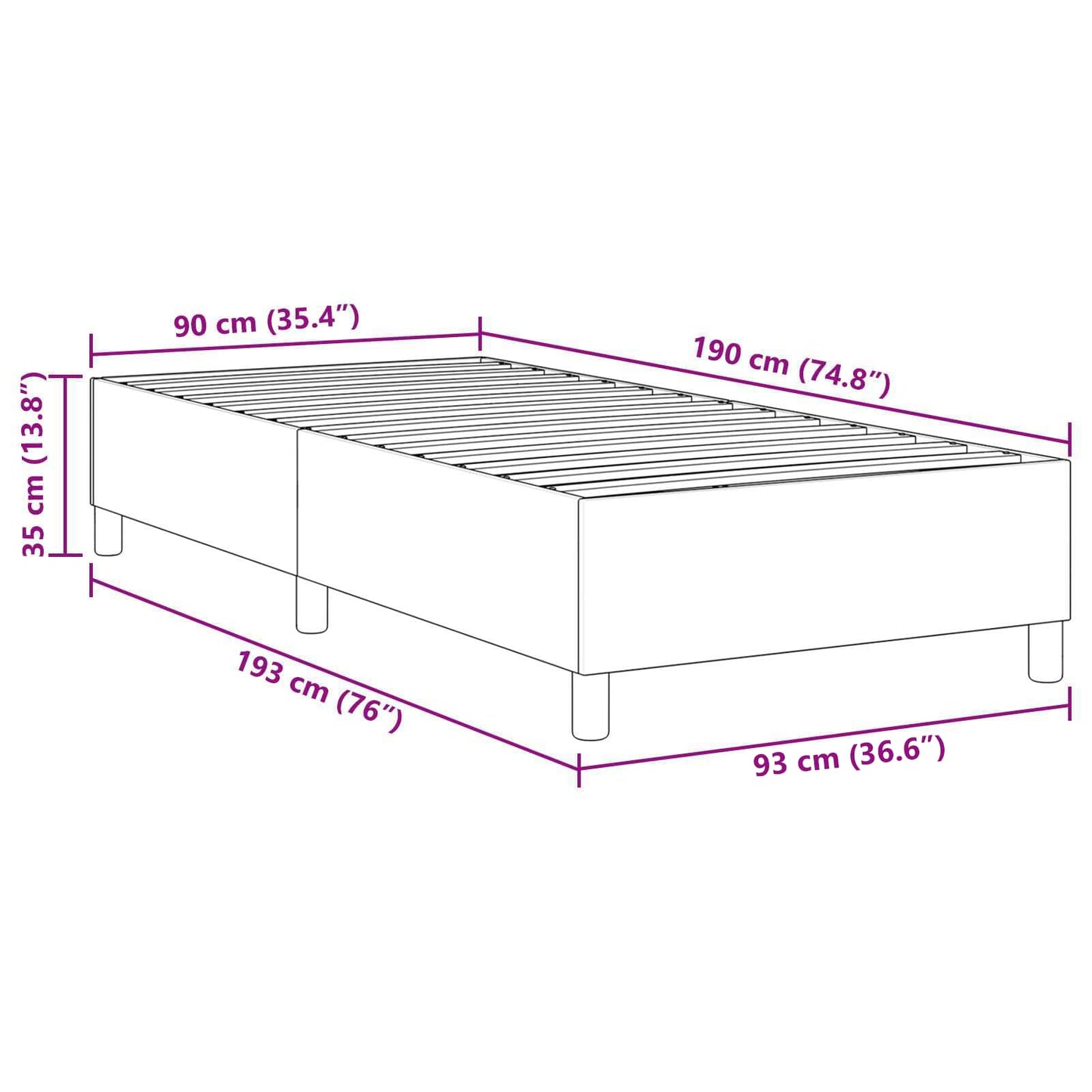 Plattform sängram Grågrön 90 x 190 cm tyg