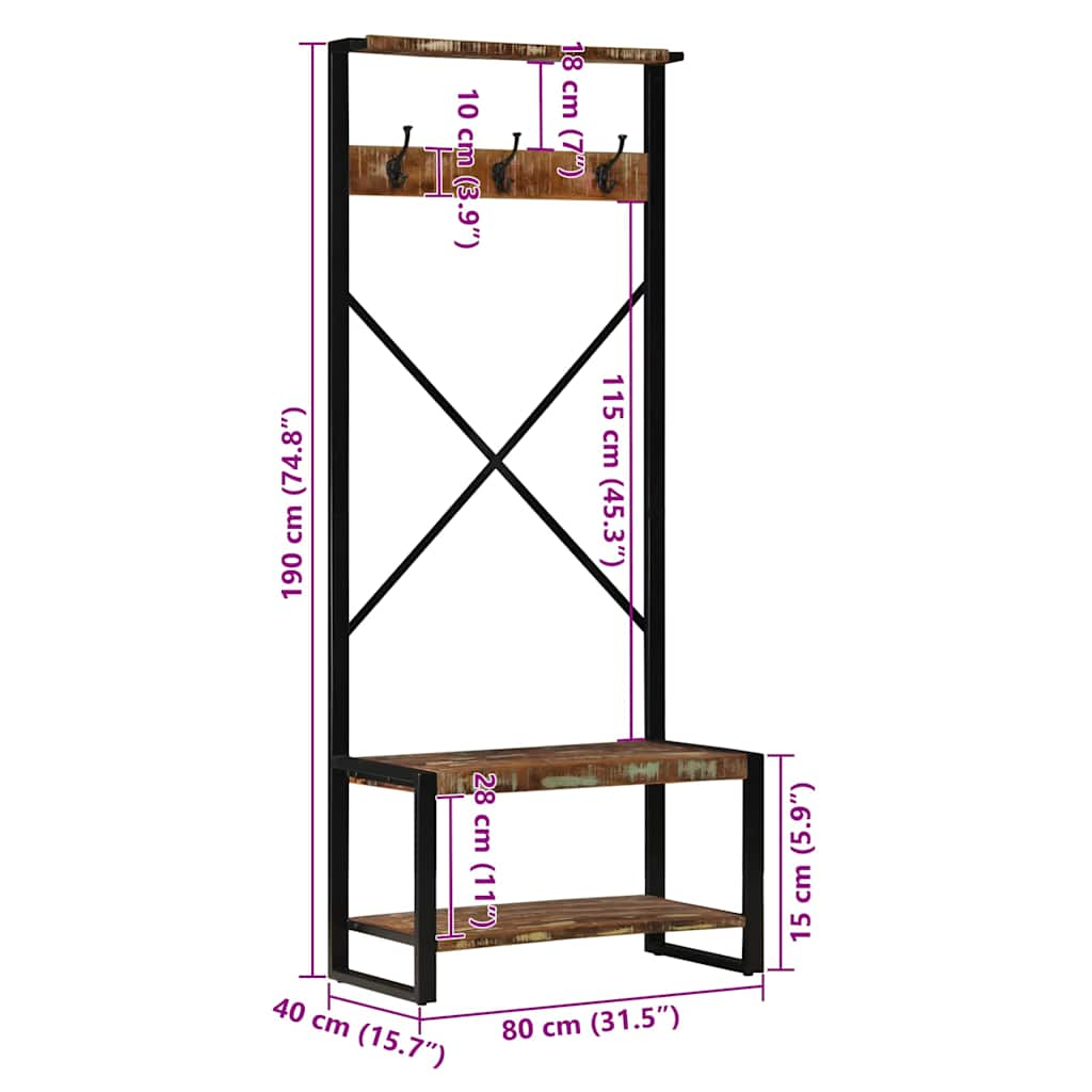 Klädhängare flerfärgad 80x40x190 cm massivt trä återvunnet