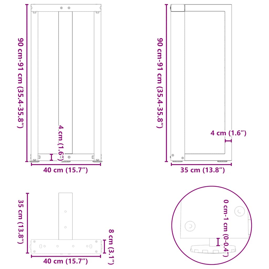 Barbordsben T-formad 2 st svart 40x35x(90-91) cm stål