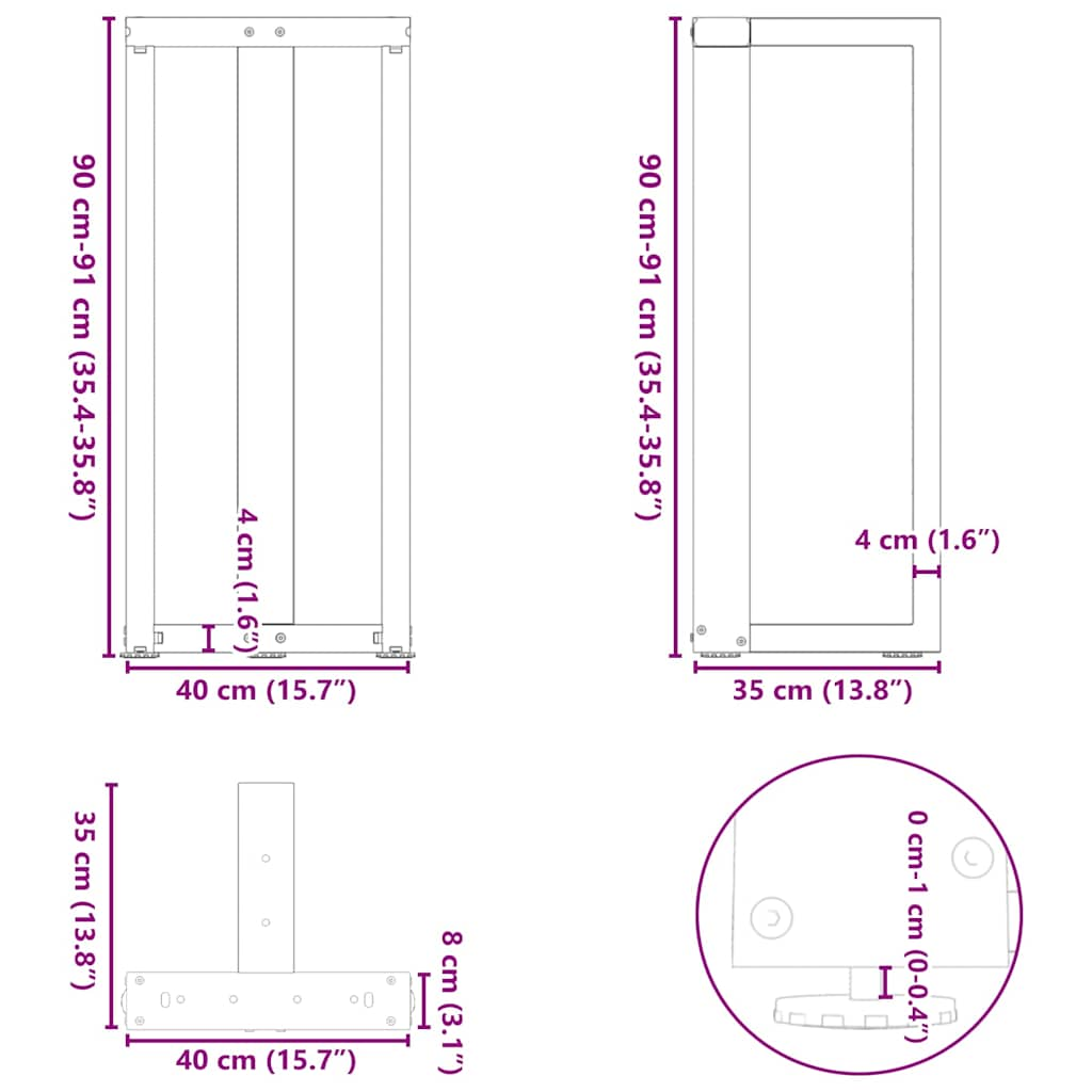 Barbordsben T-formad 2 st vit 40x35x(90-91) cm stål