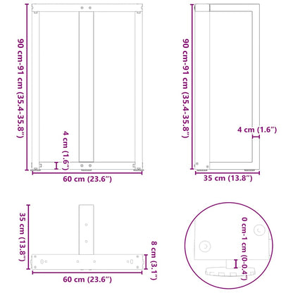 Barbordsben T-formad 2 st svart 60x35x(90-91) cm stål