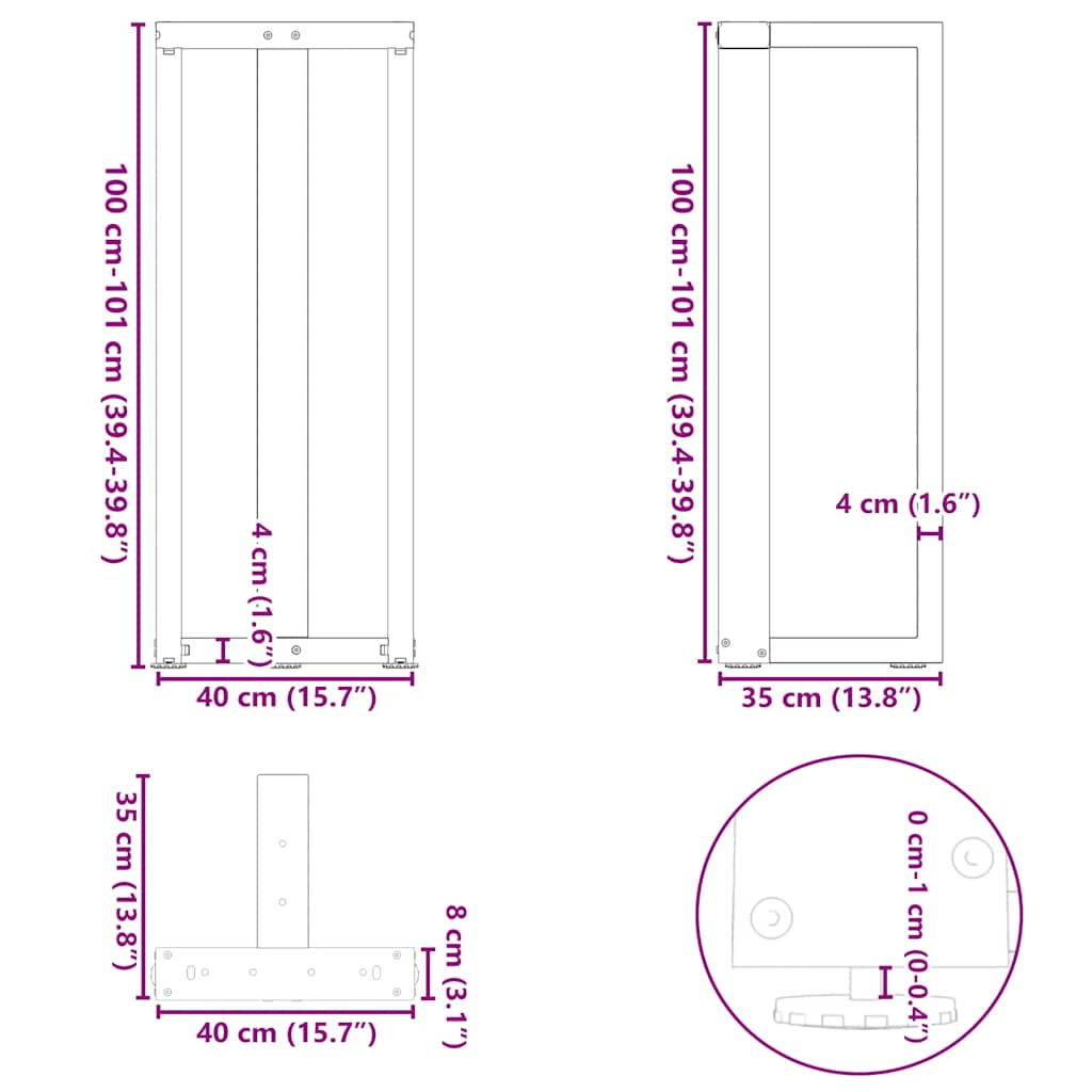 Barbordsben T-formad 2 st svart 40x35x(100-101) cm stål