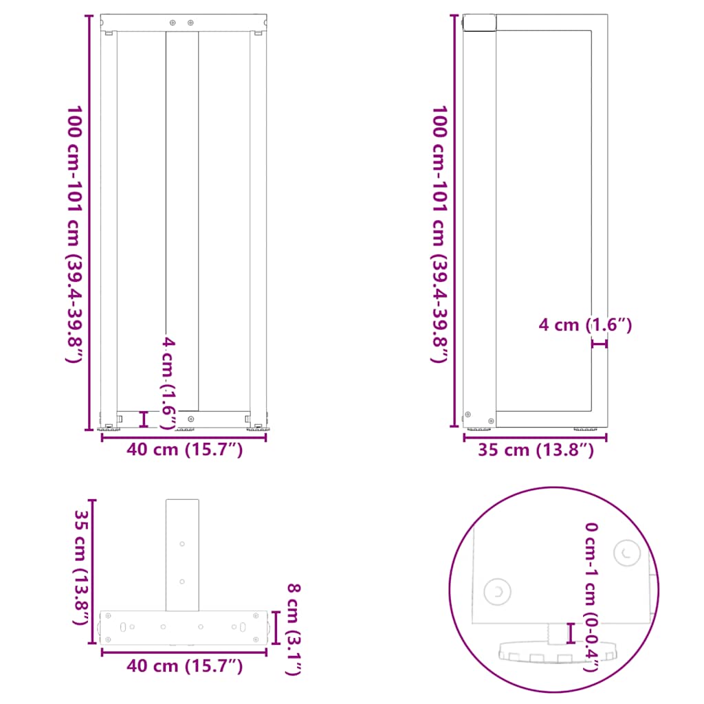 Barbordsben T-formad 2 st antracit 40x35x(100-101) cm stål