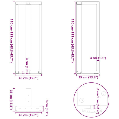 Barbordsben T-formad 2 st svart 40x35x(110-111) cm stål