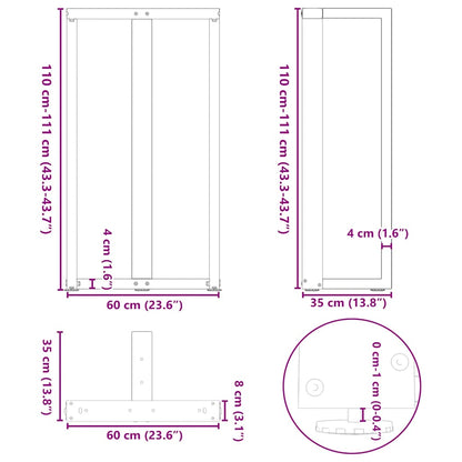 Barbordsben T-formad 2 st svart 60x35x(110-111) cm stål