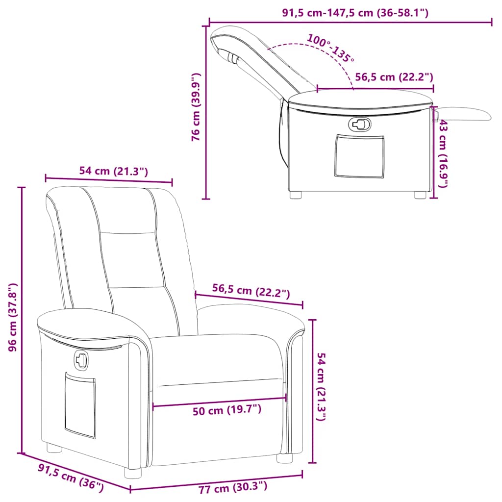 Reclinerfåtölj ljusgrå tyg