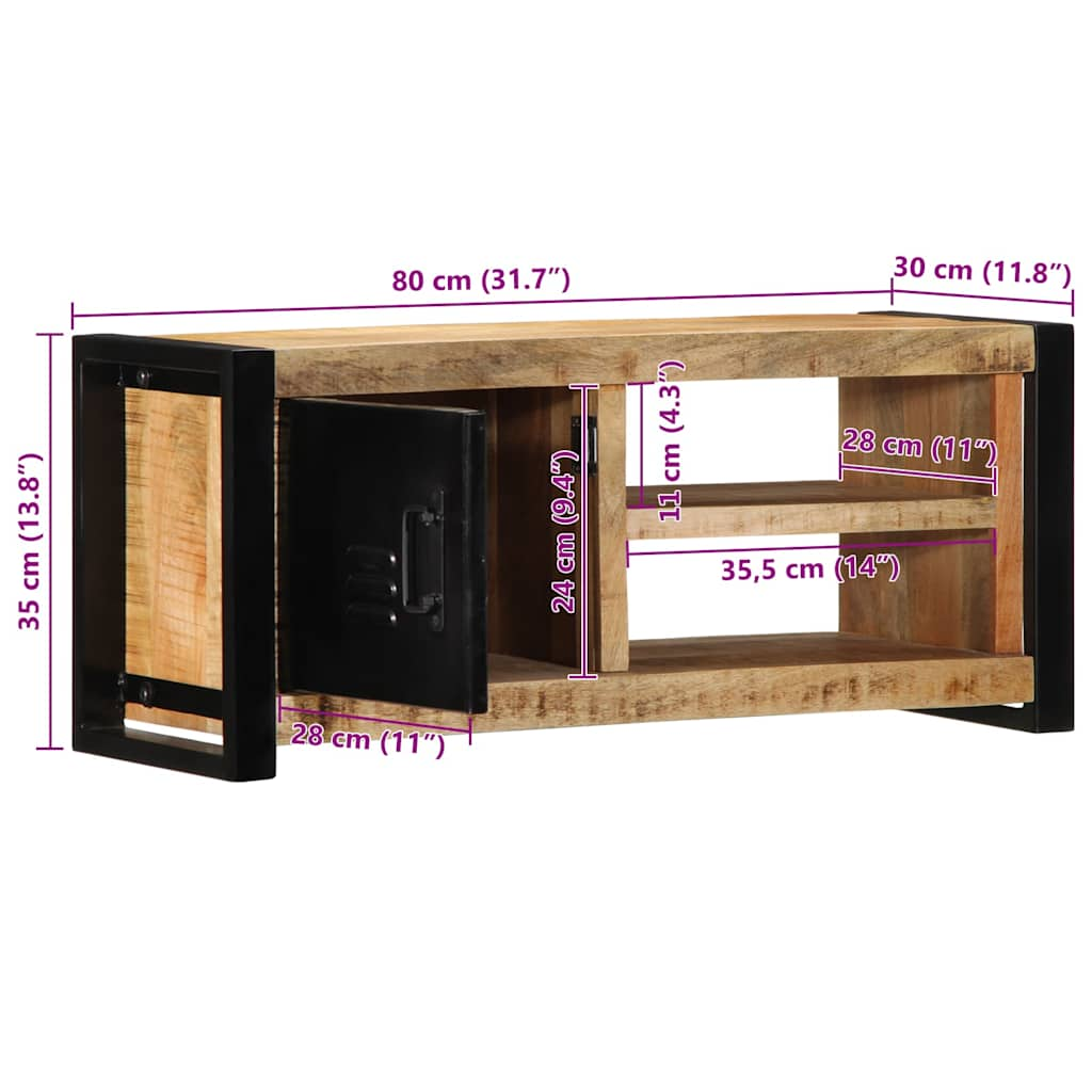 Tv-bänk 80x30x35 cm massivt grovt mangoträ