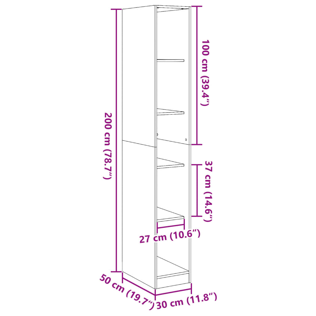 Garderob vit 30x50x200 cm konstruerat trä