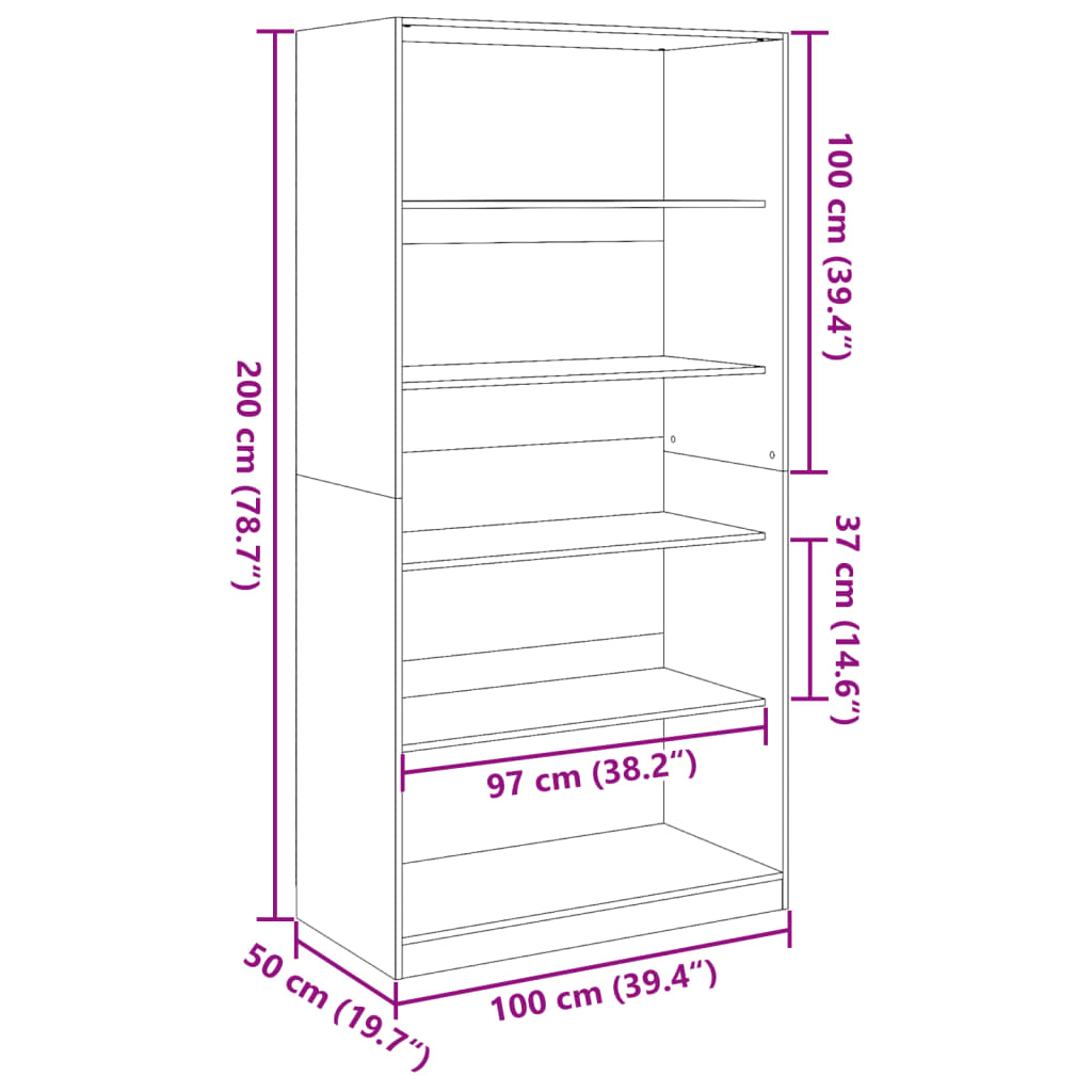 Garderob vit 100x50x200 cm konstruerat trä