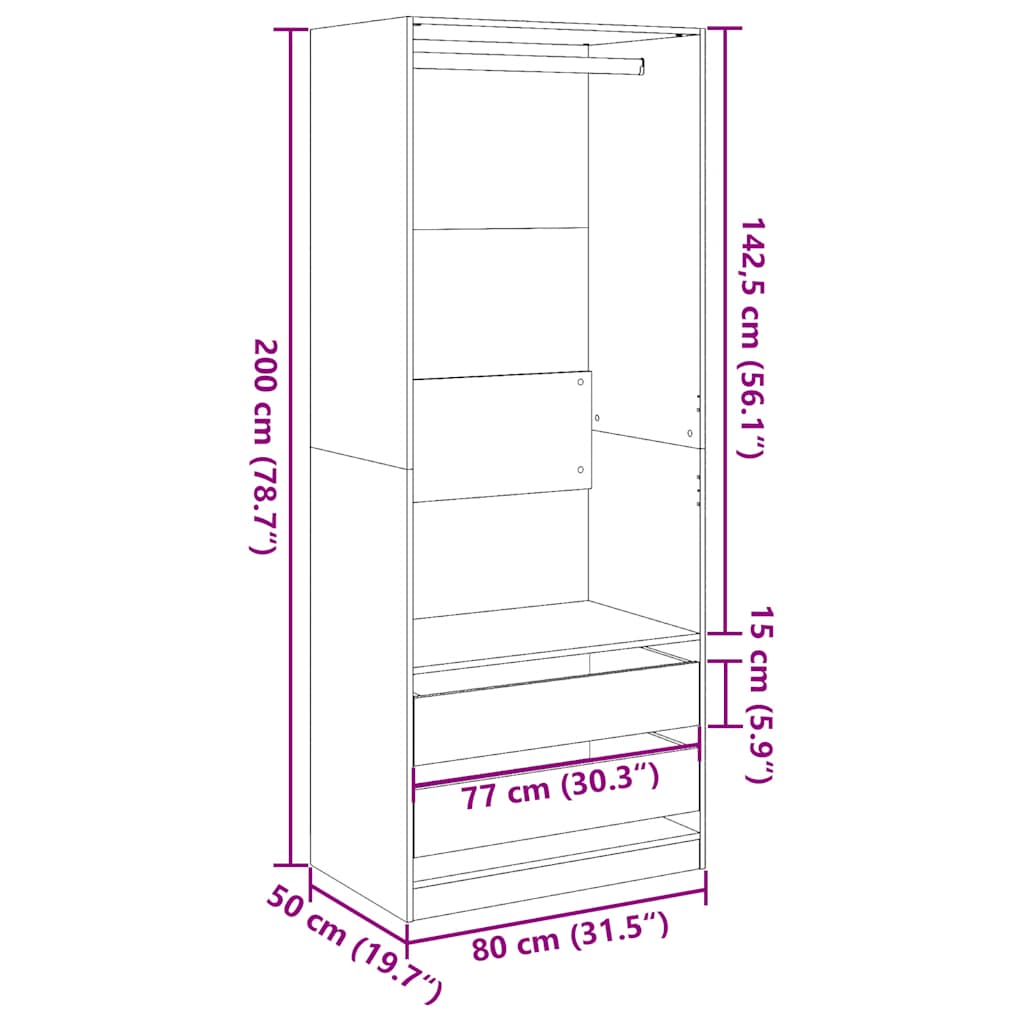 Garderob sonoma-ek 80x50x200 cm konstruerat trä