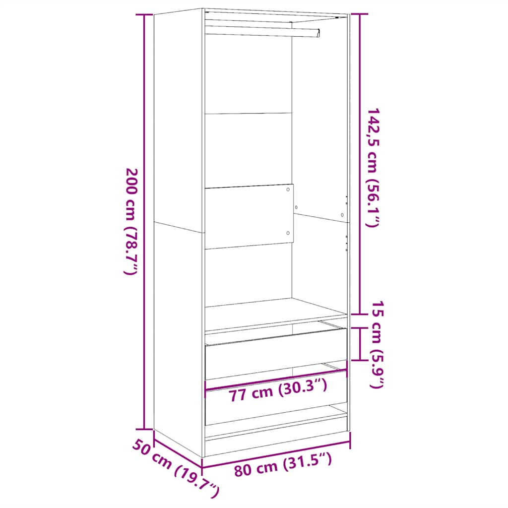 Garderob ek 80x50x200 cm konstruerat trä