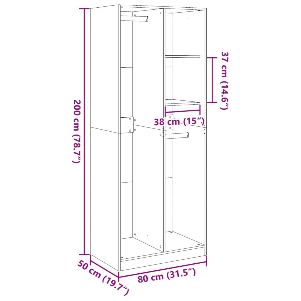 Garderob vit 80x50x200 cm konstruerat trä