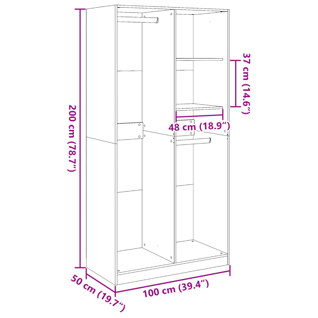 Garderob betonggrå 100x50x200 cm konstruerat trä