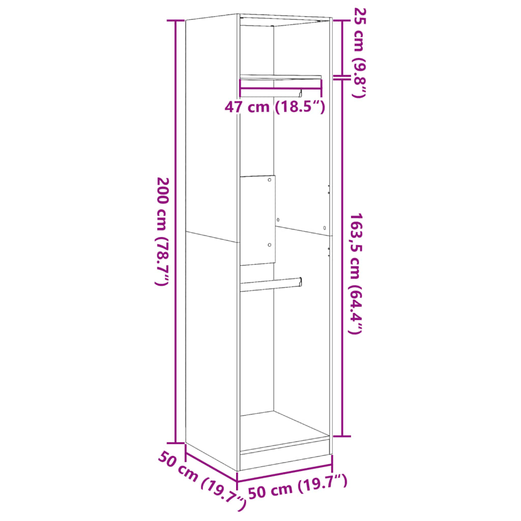 Garderob vit 50x50x200 cm konstruerat trä