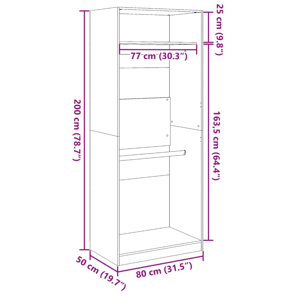 Garderob sonoma-ek 80x50x200 cm konstruerat trä