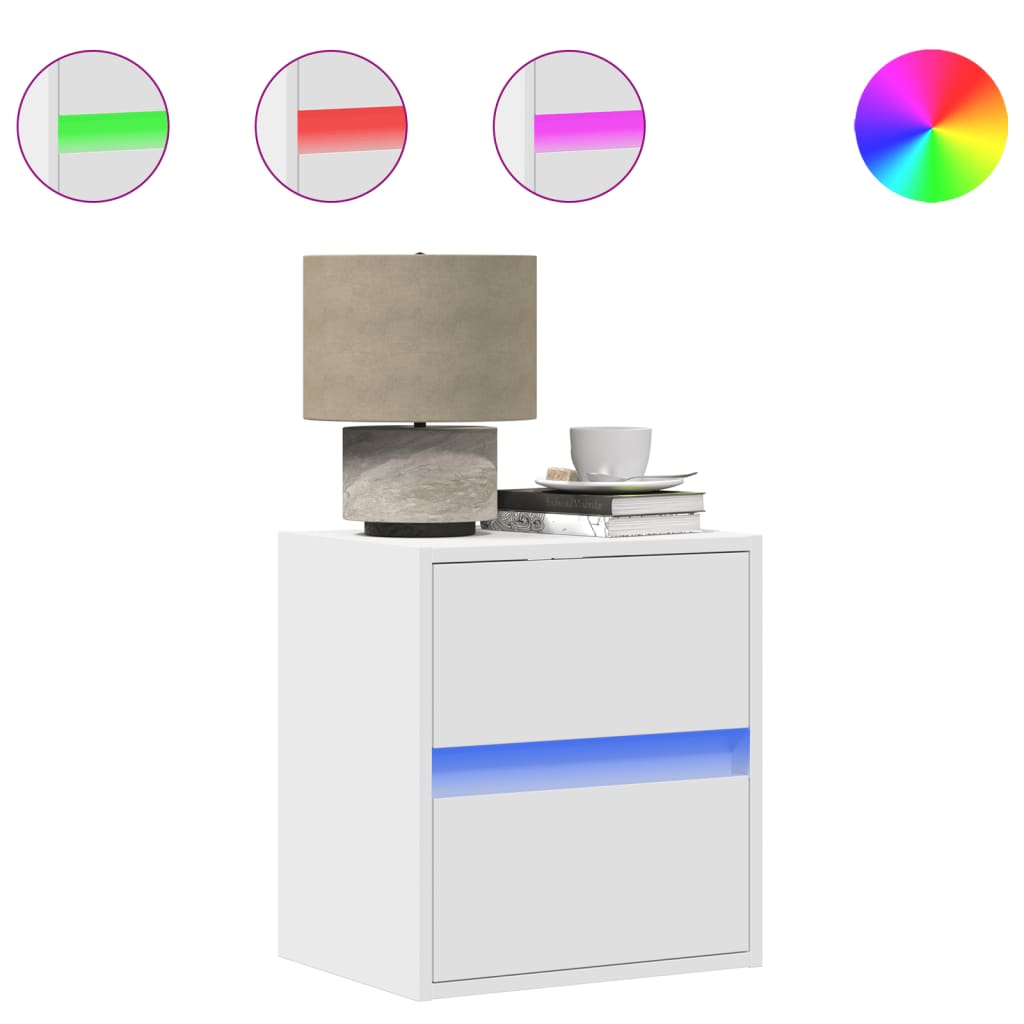 Väggmonterade sängbord med LED-lampor 2 st vit