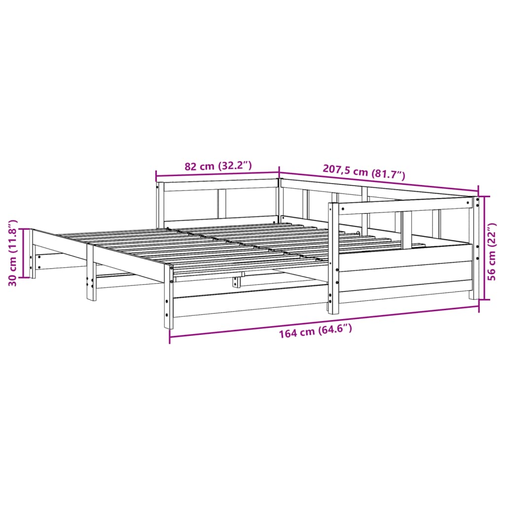 Dagbädd utan madrass 80x200 cm massiv furu