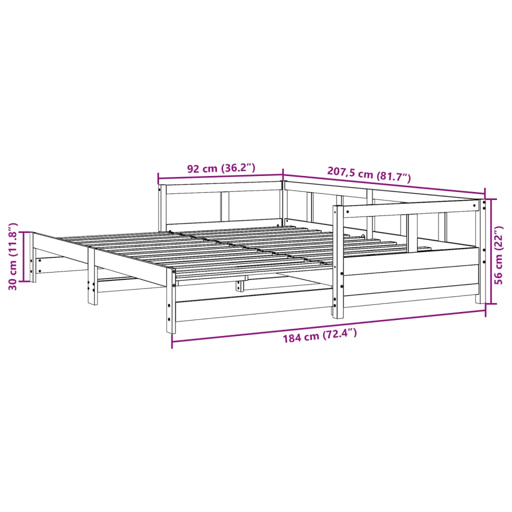 Dagbädd utan madrass 90x200 cm massiv furu