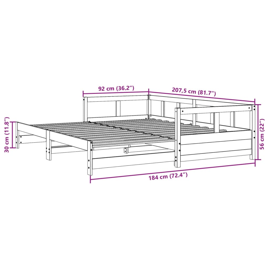 Dagbädd utan madrass vaxad brun 90x200 cm massiv furu