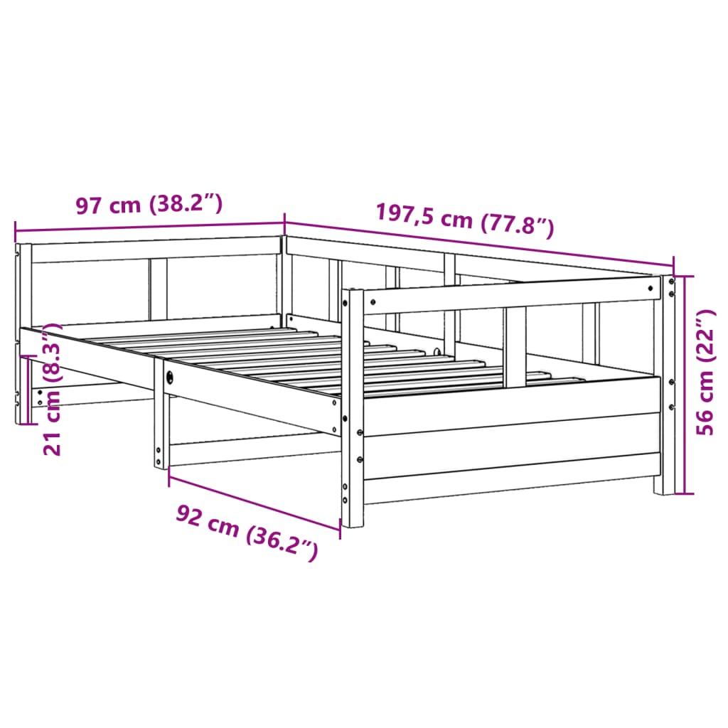 Dagbädd utan madrass vaxad brun 90x190 cm massiv furu