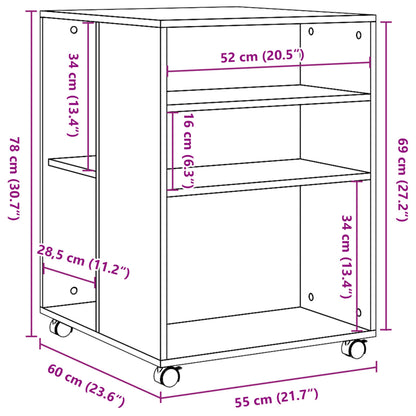 Sidobord med hjul vit 55x60x78 cm konstruerat trä