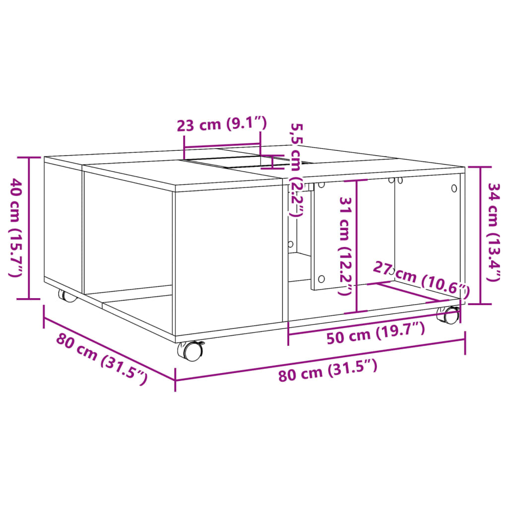 Soffbord vit 80x80x40 cm konstruerat trä