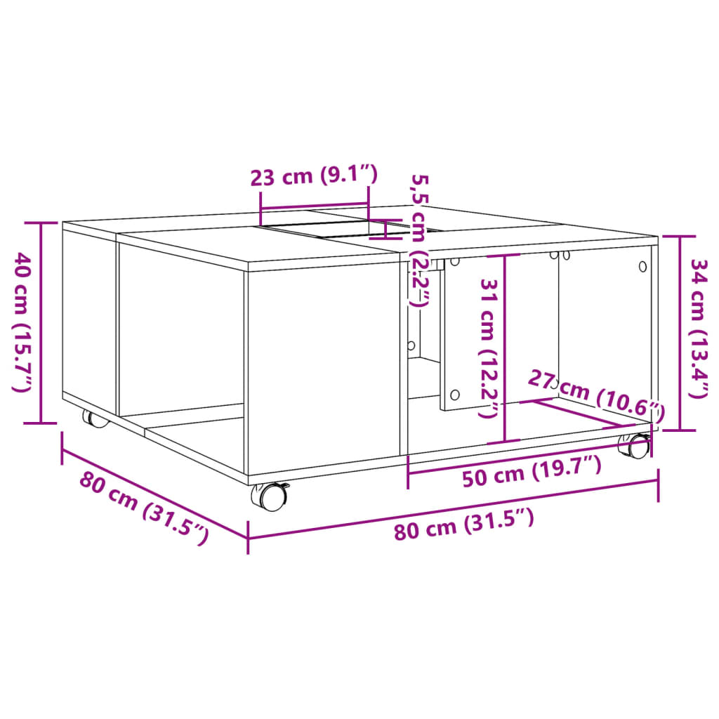 Soffbord rökfärgad ek 80x80x40 cm konstruerat trä