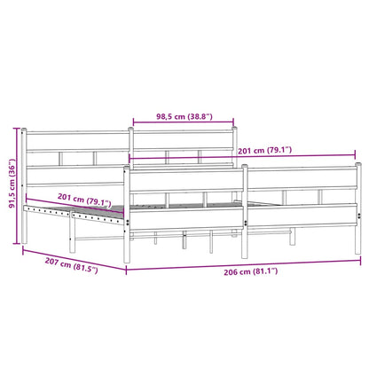 Sängram utan madrass metall sonoma-ek 200x200 cm