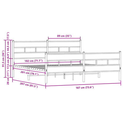 Sängram utan madrass metall brun ek 180x200 cm