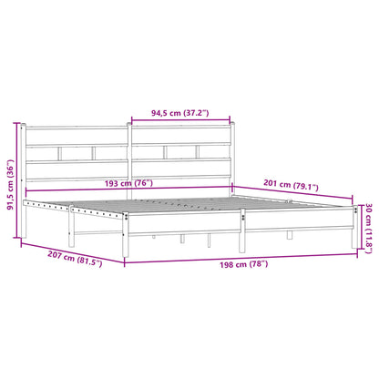 Sängram utan madrass metall rökfärgad ek 193x203 cm