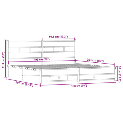 Sängram utan madrass metall rökfärgad ek 193x203 cm