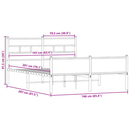 Sängram utan madrass metall rökfärgad ek 160x200 cm