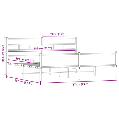 Sängram utan madrass metall rökfärgad ek 180x200 cm