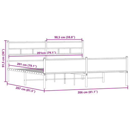 Sängram utan madrass metall rökfärgad ek 200x200 cm