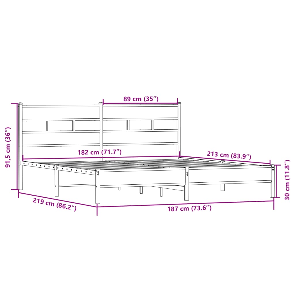 Sängram utan madrass metall sonoma-ek 183x213 cm