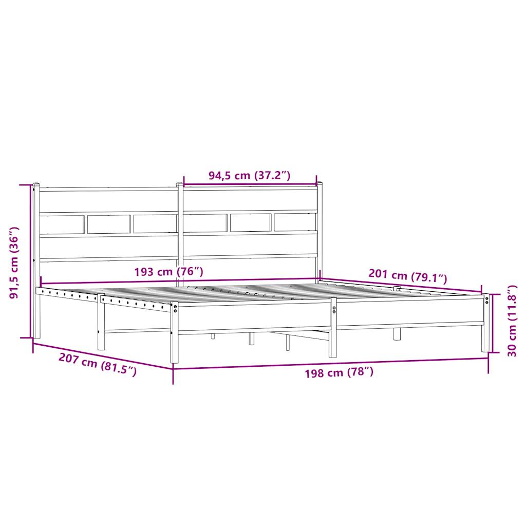 Sängram utan madrass metall sonoma-ek 193x203 cm