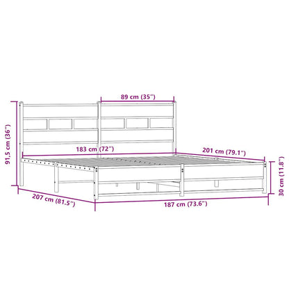 Sängram utan madrass metall sonoma-ek 180x200 cm