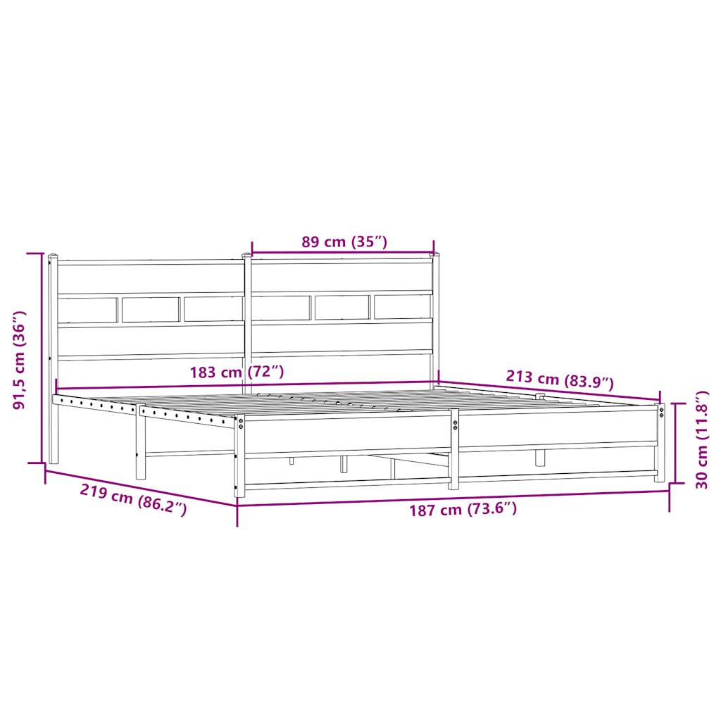 Sängram utan madrass metall sonoma-ek 183x213 cm