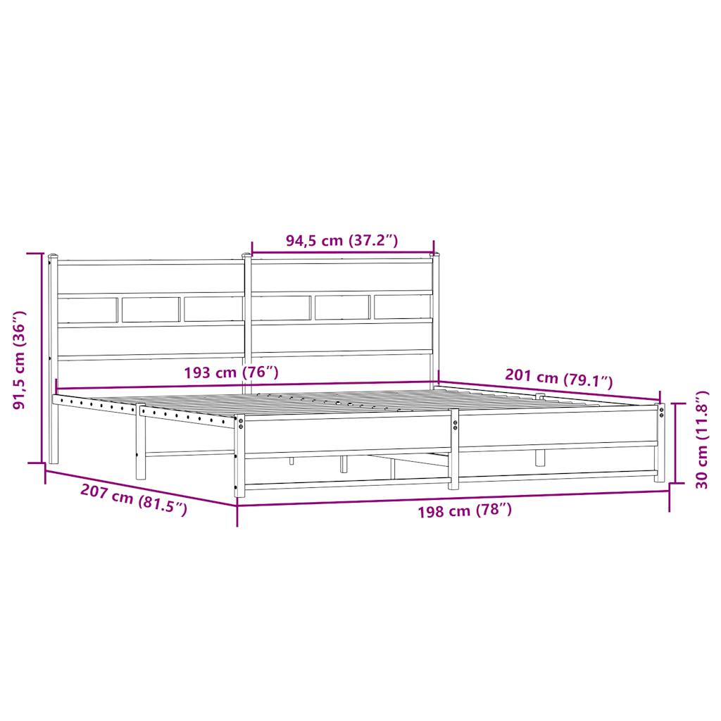 Sängram utan madrass metall sonoma-ek 193x203 cm